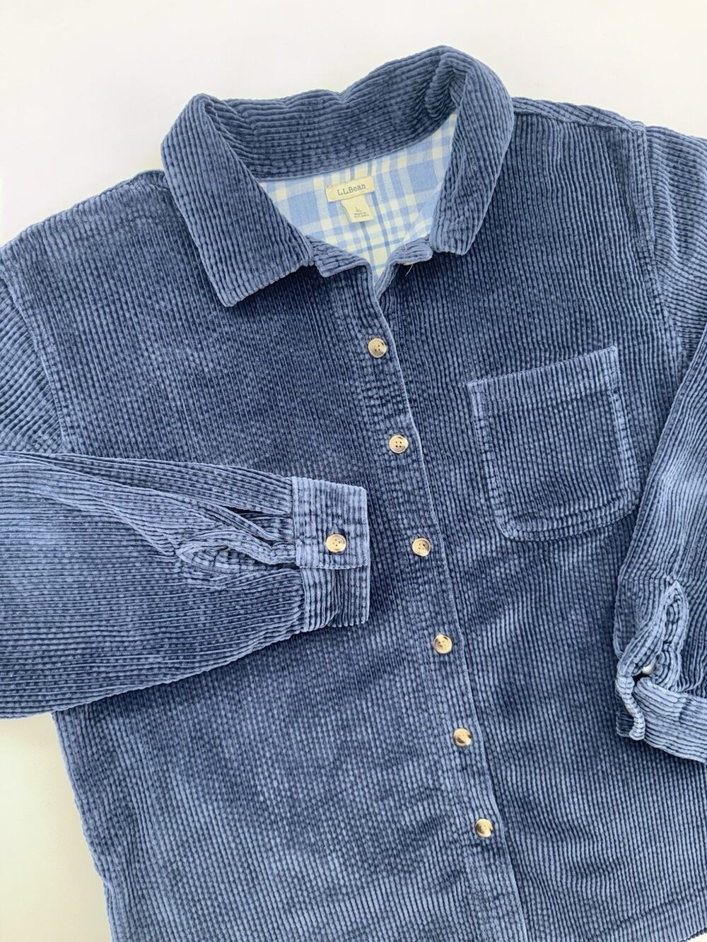 LL Bean Blue Corduroy Button Up Shirt Jacket Large 100% Cotton Shacket